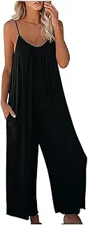 [Generic] Linen Overalls and Women European Casual Pocket Summer American Sling 2021 Color Jumpsuit Women's Jumpsuit Ruffled Button Elastic Cuff Mini Dress