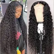 Deep Wave Closure Wigs HD Transparent Glueless Wigs Human Hair Pre Plucked with Baby Hair 180% Density 4x4 Wear and Go Wigs for Black Women(24 Inch)