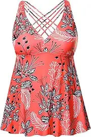 [Yonique] Plus Size Tankini Tops for Women No Bottom Flowy Bathing Suit Top V Neck Swim Top