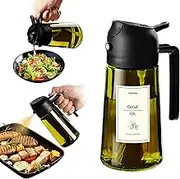 TrendPlain 16oz/470ml Olive Oil Dispenser – Light-Blocking 2 in 1 Olive Oil Spray Bottle with Stickers for Cooking, Kitchen Tools, Air Fryer, Salad, and BBQ – Black