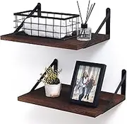 Marsmiles Floating Shelves for Wall, 12 Inch Deep Wood Wall Mounted Shelves Set of 2, 16W x 12D Rustic Wide Floating Shelves for Bedroom Kitchen Living Room, Rustic Brown