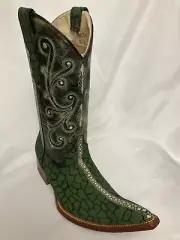 WESTERN BOOTS 8M LEATHER GREEN STINGRAY PRINT POINTED TOE LEATHER LINING