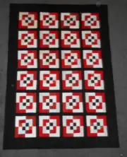 Black, White & Red Patchwork Quilt 71" x 50" Handmade