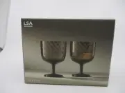 LSA DAPPLE EARTH BROWN SET OF 2 WINE GLASSES - 5 1/8" New in Box 0412D