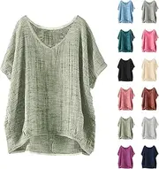 [Generic] Loose Short Short Sleeve Solid Casual Loose Linen Top Woman Tees