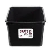 5 x K&A 20L Plastic Crate Storage Container Tub Box Tray Black 44x31x21.5CM