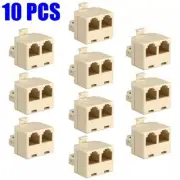 10x RJ12 6P6C 1 Male to 2 Female Telephone Phone Line T Splitter Adapter Beige