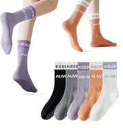 [sandinal] Pilates Socks Yoga Socks 5 Pairs,Women Ballet Pilates Non-Slip Breathable Soft Sport Socks with Grips,Anti Skid Mid Calf Design for Barre,Dance,Trampolines Workout with Arch Support floor