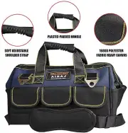 14 Inch Water Resistant Tool Storage Bag Wide Mouth Canvas In/Outside Pockets