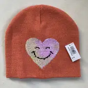 OLD NAVY Girls Pink Reversible Sequin Heart Smile Beanie Hat NWT SMALL MEDIUM