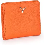 [Generic] Women Short Thin Wallet Christmas Deer Multi-card Button Purse Bag Ladies Leather Zipper Cash Photo Card Holder, Orange