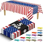 5 Pack Premium Patriotic Tablecloth USA Flag Plastic Tablecloth - 108 x 54 in. July 4th Disposable Rectangle Plastic Table Cloth Decorative Rectangle Table Cover - Disposable Table Cloths For Parties