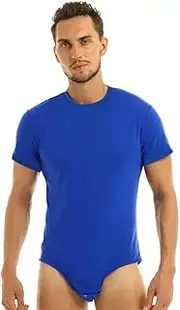 [Generic] Men's Press Button Crotch Shirt Jumpsuit Pajamas Shorts Sleeve Bodysuit Tops Leotard