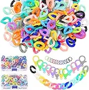 Tanstic 360Pcs Multicolor Acrylic Linking Rings and Hard Plastic Clips Plastic Lobster Claw Clasps with Open Jump Rings, Cute Lanyard Snap Hooks for Earring Necklace Key Chain Ring DIY Handmade Crafts