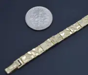Real 10K Yellow Gold 5.5mm Nugget Textured Rectangle Edge 8.5" Link Bracelet