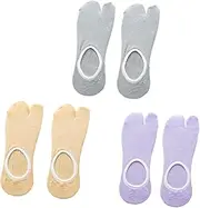 [Holibanna] Summer Toe-splitting Socks Set of 3 Breathable Comfortable Cotton Socks Anti-slip Silicone Heel