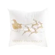 SOGA 45cm Throw Pillow White with Golden Christmas Sleigh Design Festive Holiday Square Cushion Decor