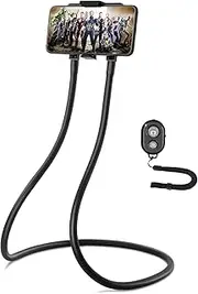 Upgrade Phone Holder for Bed, B-Land Neck Phone Holder Gooseneck Cell Phone Holders, Universal Mobile Phone Stand with Remote for Taking Videos & Group Photos (Black)