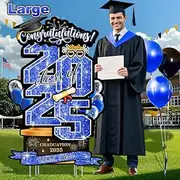 47.3 Inch Extra Large Graduation Yard Sign Class of 2025, Congrats Grad Lawn Yard Decor Outdoor Decor with Stakes High School College Congrats Grad Party Decorations (blue)