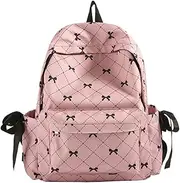 [Generic] Women Bowknot Backpack Large Capacity Trendy Rucksack Multifunction Soft Nylon School Bag School Outdoor Camping Picnic Backpack