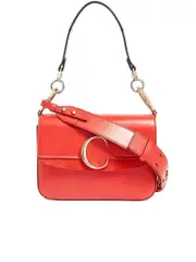 Chloé Small C Plaid Red Leather Shoulder Bag