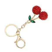 Sparkling Rhinestones Cherry Keychain Purse Bag Decoration Fruit Shaped Key Ring