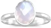 [JewelryWeb] 925 Sterling Silver Faceted 7mm X 9mm Oval Rainbow Celestial Moonstone Stackable Ring-Stackable-Ring for Women