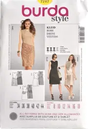 BURDA SEWING PATTERN 7217 Size 8-18/34-44 Misses Dresses
