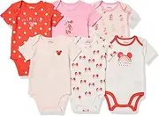 [Amazon Essentials] Disney | Marvel | Star Wars | Princess Baby Girls' Short-Sleeve Bodysuits, Pack of 6, Minnie Rainbow Chaser, Newborn