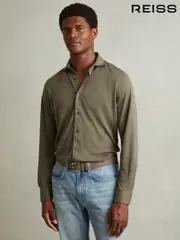 Reiss Khaki Bobby Modal Blend Cutaway Collar Shirt (N72502) | $195