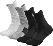 [Hiflyer] 4 Pairs Basketball Socks Men & Women, Mens Athletic Socks Training Socks Men, Thick Compression Sports Socks for Men & Women, Black