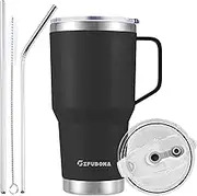 GIFUBOWA 30 oz Stainless Steel Vacuum Insulated Tumbler with Handle 30oz Travel Mug with Sliding Closure Lid,3-in-1 lid, 2 Straw for Home, Office, Travel, Party