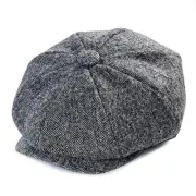 Boys Vintage Newsboy Cap Tweed Flat Beret Cabbie 6-24 Months Flecked Dark Grey