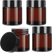 4 Pack 120ml/4oz Amber Glass Cream Jar Refillable Cosmetic Storage Bottle Large Sample Container Pot with Inner Liners&Black Lids for Make Up Scrub Salve Lotion Face Cream Mask