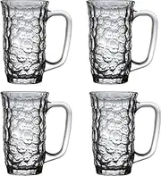 Beer Glasses,Glasses Drinking, Glass Mugs with Handle 13oz Beer Cups Drinking Glasses 385ml Pub Drinking Beer Glass Water Cups for Bar 4 Pieces Beer Stein