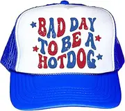 [Olive Loves Apple] Bad Day to Be a Hot Dog 4th of July Classic 5 Panel Mesh Snap Back Trucker Hat, Royal, One Size