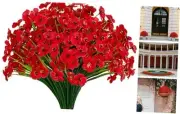 15 Bundles Artificial Flowers UV Resistant Outdoor Plants No Fade Faux Red