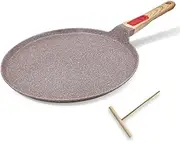 Nonstick Ceramic Crepe Pan, 12 Inch Dosa Pan Pancake Pan with Detachable Handle Round Griddle - Brown