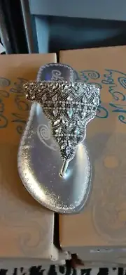 NAUGHTY MONKEY SILVER LEATHER bling BEADED THONG FLAT SANDALS loving u 9 M