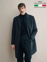 Charcoal Grey Signature Soft Touch Wool Rich Padded Italian Fabric Funnel Neck Coat (N96501) | $417