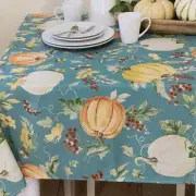 Benson Mills Tablecloth Easy Care PUMPKIN FIELDS ~ Aqua ~ 60x84"