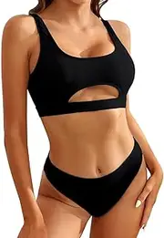 [RPAEOY] Women's Bikini Set Triangle Cut Out Swimsuit Swimwear Two Piece Tummy Control Push Up High Waist Sexy Swimsuit Bikini Bottoms, Black, XL