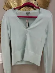 Vintage Ann Taylor Cardigan Womens Mint Light Green Cotton Knit Sweater Jacket S