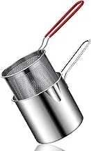 Deep Fryer Pot with basket,2Pcs/Set Mini Deep Oil Fryer,1200ml Handled Stainless Steel Chip Pan Uncoated Mirror Polished Brushed Frying Pots for French Fries Fish Chicken Wings