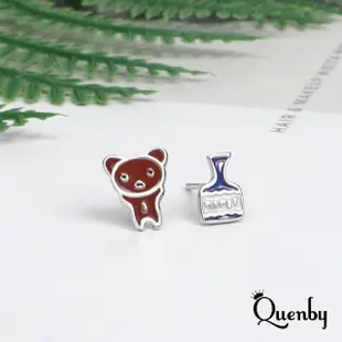 【Quenby】925純銀 小巧精緻小熊啤酒貼耳耳環/耳針(飾品/配件/