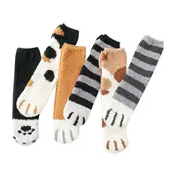 在飛比找Yahoo奇摩購物中心優惠-冬季可愛貓爪珊瑚絨中筒襪／地板襪(1雙入) 款式隨機出貨【小