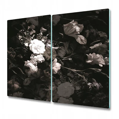 Tempered Glass Worktop Saver Dark Vase Of Flowers | Vintage Painting | 2x30x52