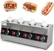 Electric Sauce Warmer, Stainless Steel Food Sauce Dispenser, Temperature Range 30-85℃, with Squeeze Bottle, Suitable for Restaurants, Parties(4 Bottles)