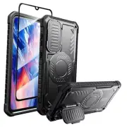 for Samsung Galaxy S23 FE Case with Glass Screen Protector, Military Black