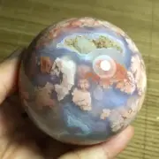 385g natural red cherry blossom agate Geode Sphere Crystal Ball Healing 655